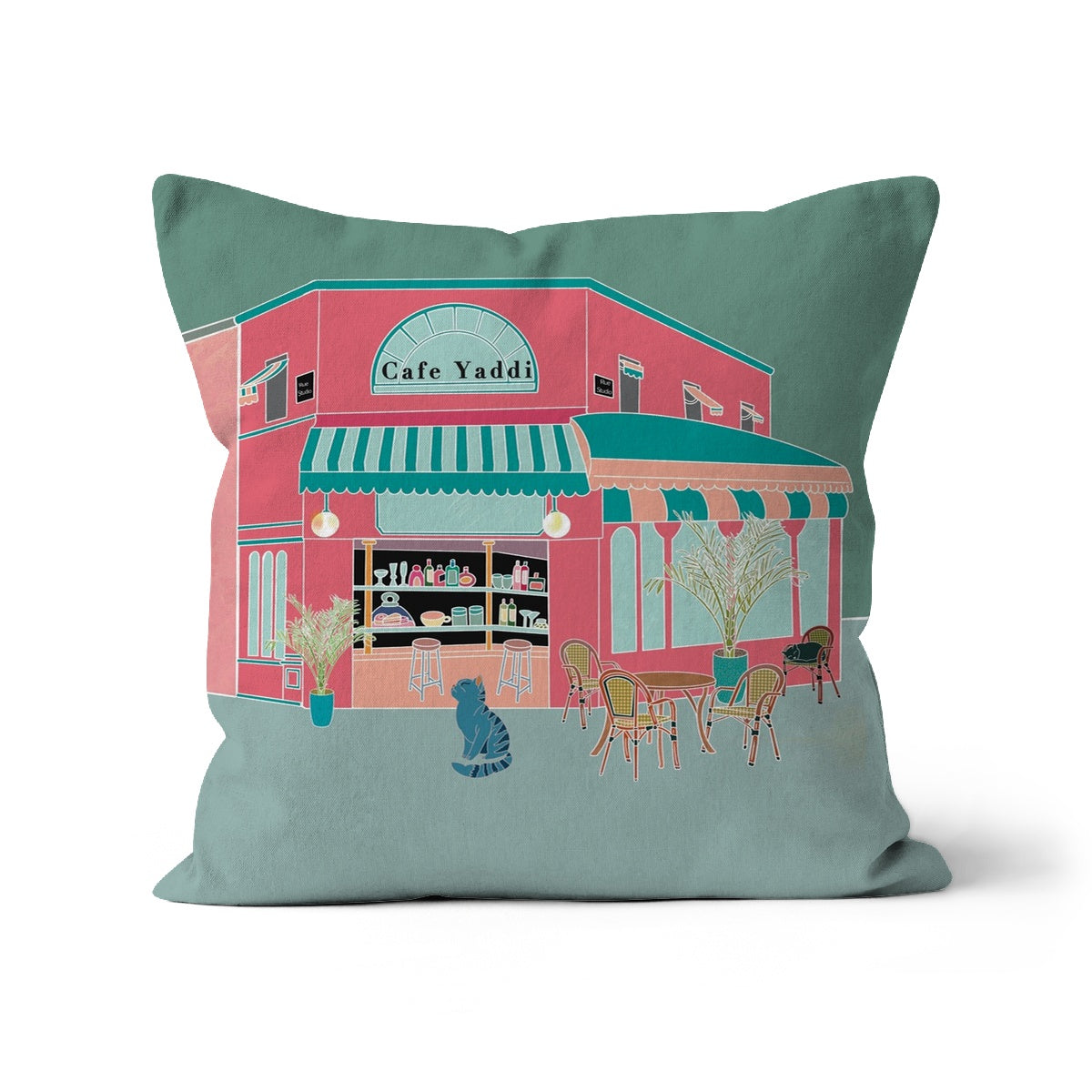Cafe Yaddi Cushion (US ๐บ๐ธ) | Tabby Cat