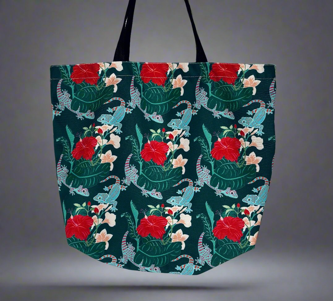 Ubud Canvas Tote Bag | Red Flowers