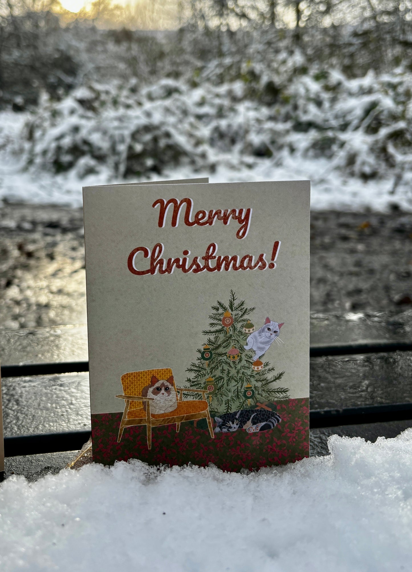 Retro Christmas Cards (Pack of 5) | Cats and Christmas Tree