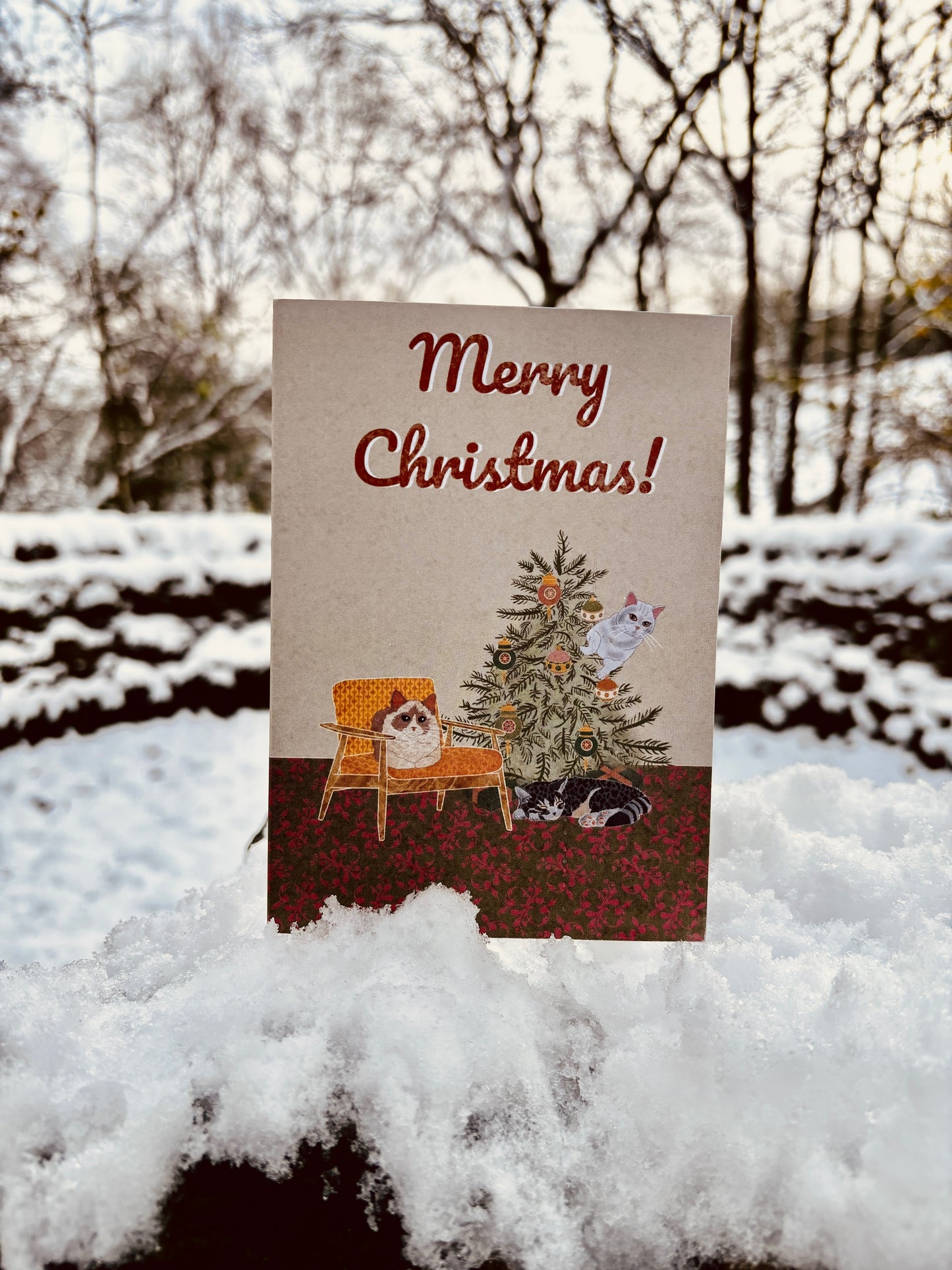 Retro Christmas Cards (Pack of 5) | Cats and Christmas Tree