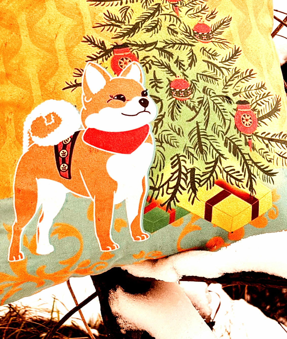 Retro Christmas Shiba Inu Cushion (US ๐บ๐ธ)
