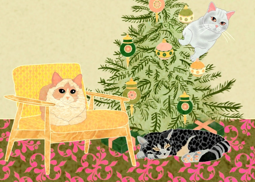 Retro Cat's Christmas Cushion (US ๐บ๐ธ)