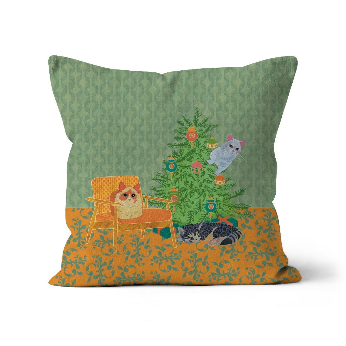 Retro Cat's Christmas Cushion (US ๐บ๐ธ)