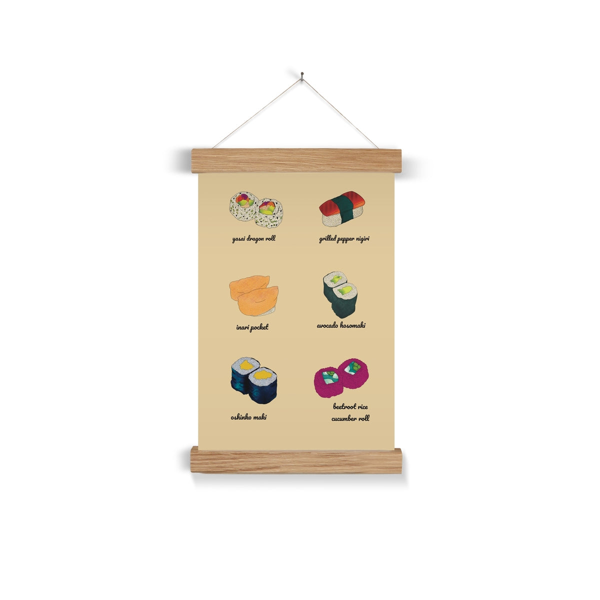 Vegan Sushi A4 Wall Art with Hanger