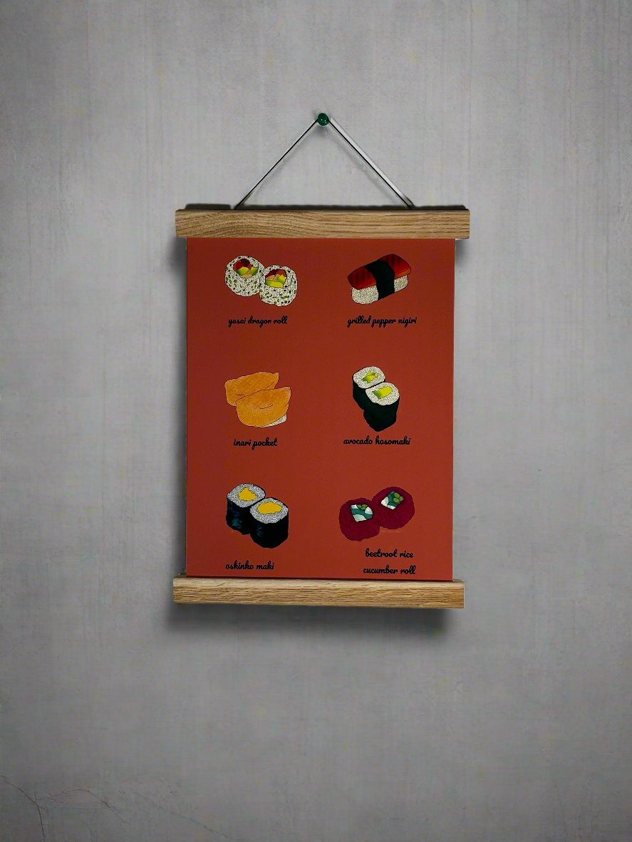 Vegan Sushi A4 Wall Art with Hanger