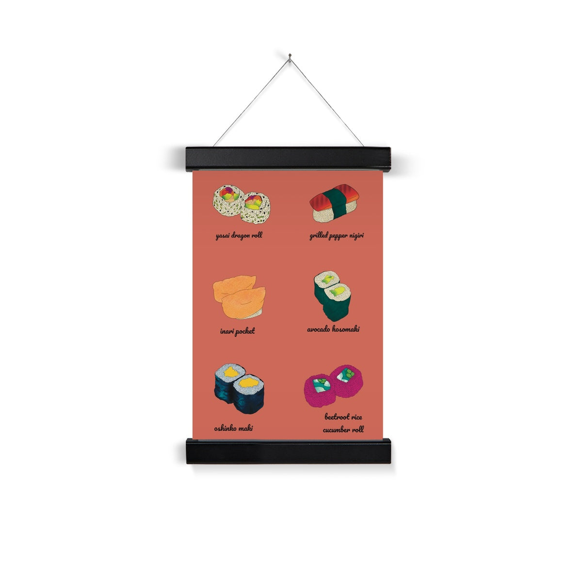 Vegan Sushi A4 Wall Art with Hanger