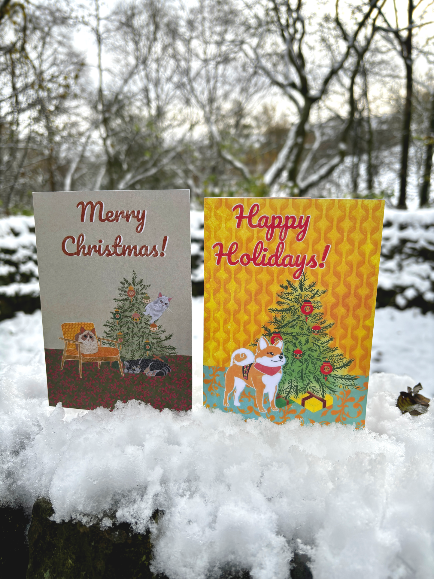 Hand-written, direct to recipient Christmas Card |Retro Cat's Christmas