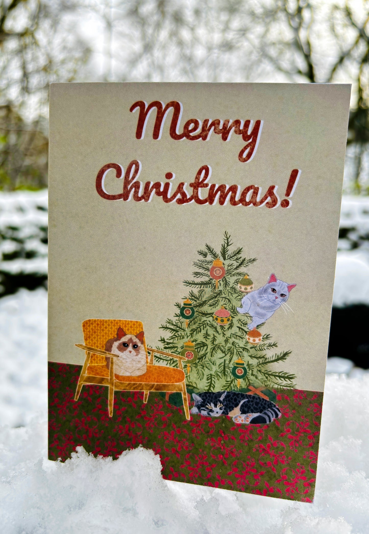 Hand-written, direct to recipient Christmas Card |Retro Cat's Christmas